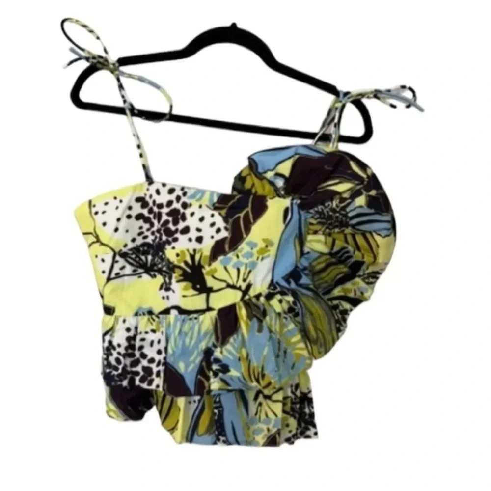 Tanya Taylor Claudette in Zest Multi Tie-Shoulder Ruffle Peplum Top Size 6 NWT